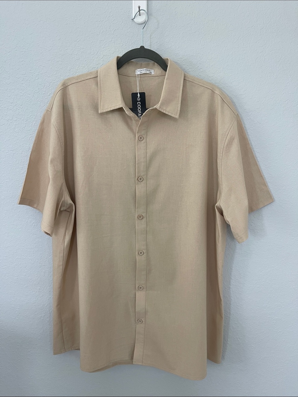 COOFANDY NWT Men’s XXL Linen Blend Button Front Camp Shirt Beige